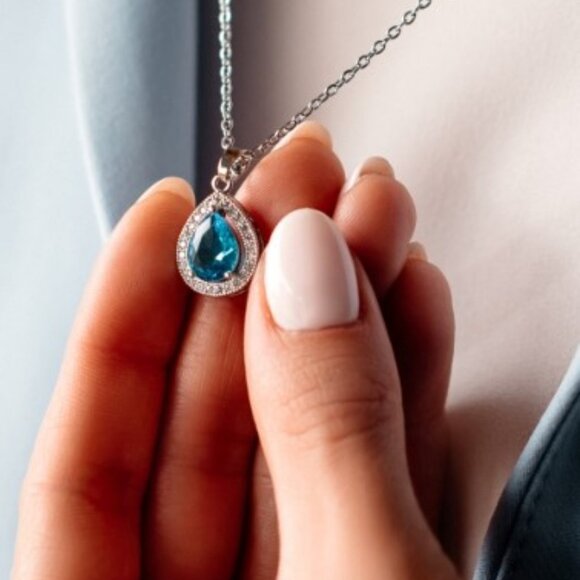 Nikola Valenti White Gold-Plated Austrian Blue Crystal Pendant Necklace - Picture 3 of 5